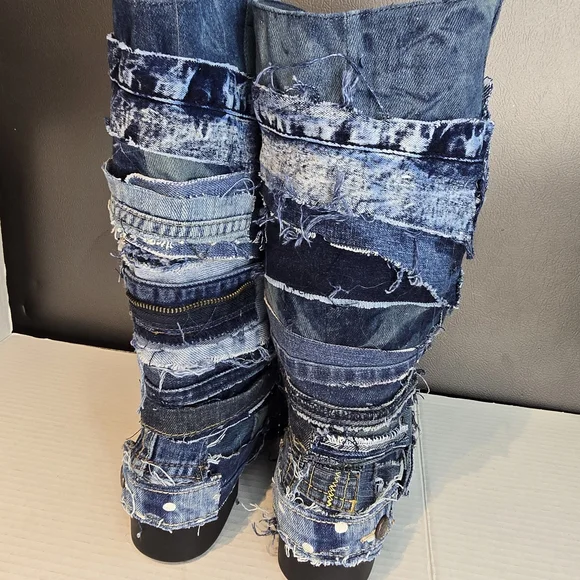 Custom Patchwork Denim Boots - Picture 4 of 8